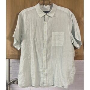 Vineyard Vines Mens 100% Linen Shirt Sz XXL Blue White Short Sleeve